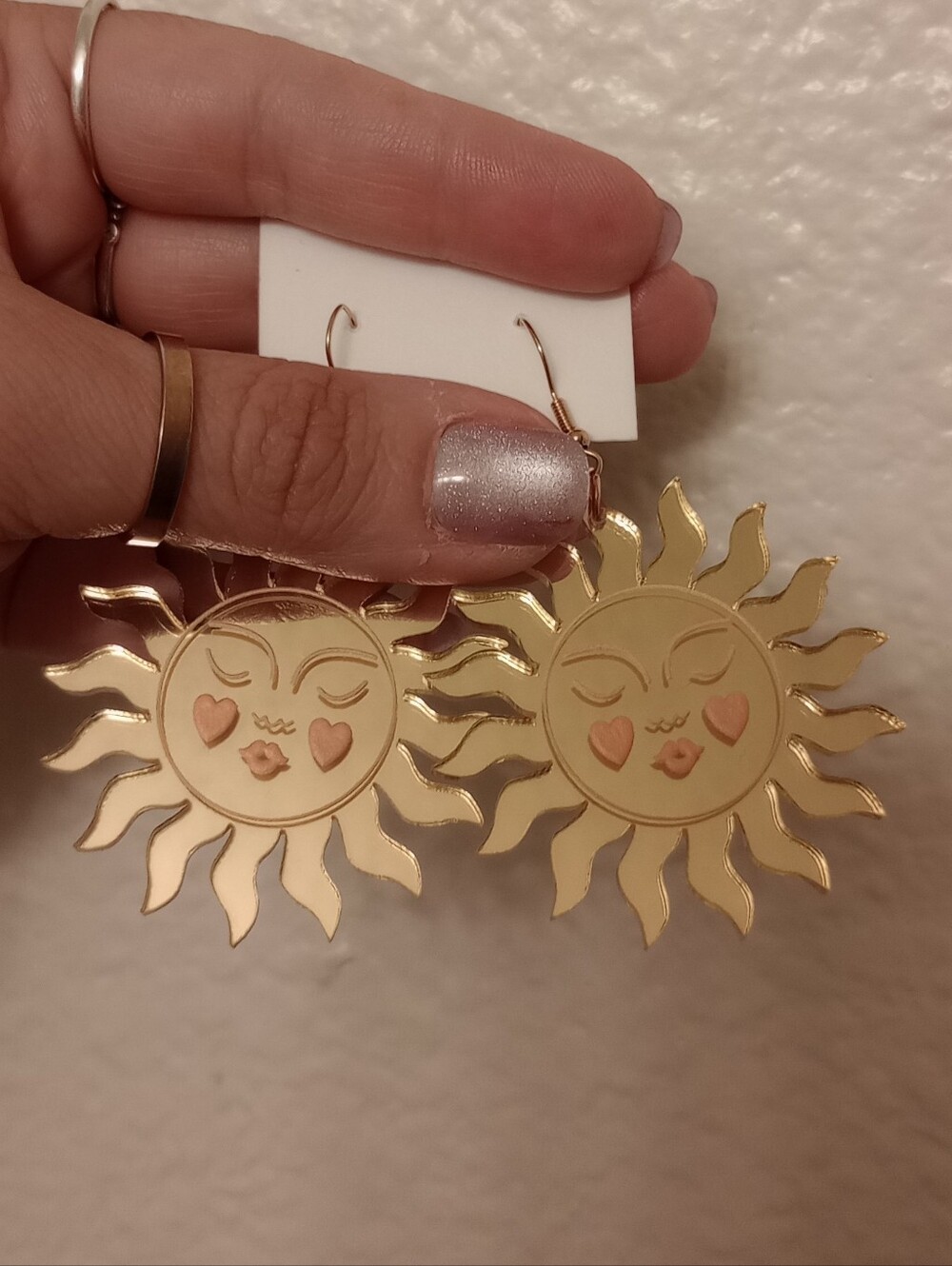 Gold Sun Acrylic Face Drop Earrings